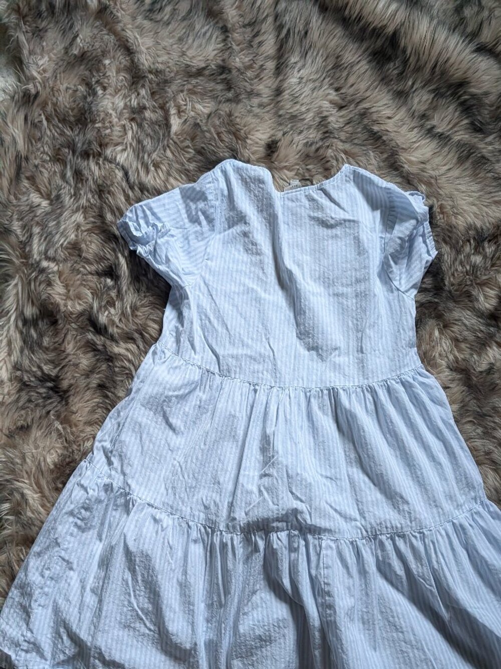 A New Day Blue White Pinstripe Tiered Baby doll Cotton Mini Dress Size Small - Picture 5 of 6